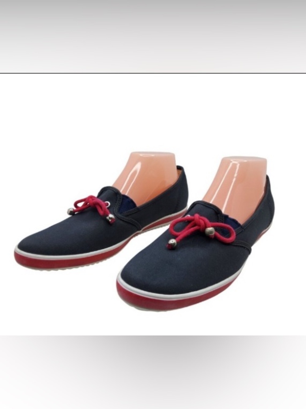 Grasshoppers Navy Canvas Flats with Red Lace Accent